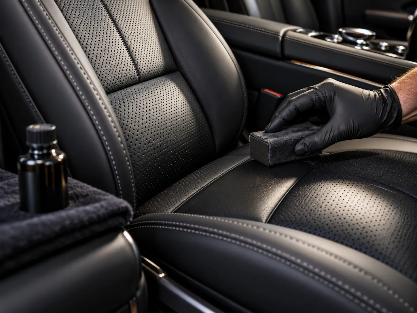 Ceramic coating applied to a leather seat